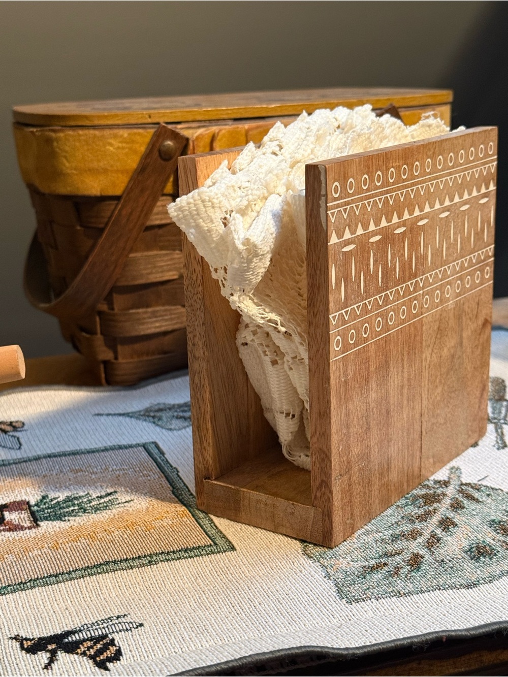 The Artisan Market Boho Carved Wood Napkin Holder